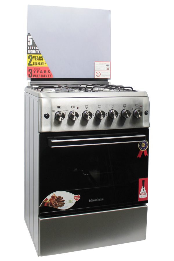 BlueFlame cooker S6031EFRP – L 60x60cm, 3 gas burners and 1electric hot plate with electric oven inox – stainless