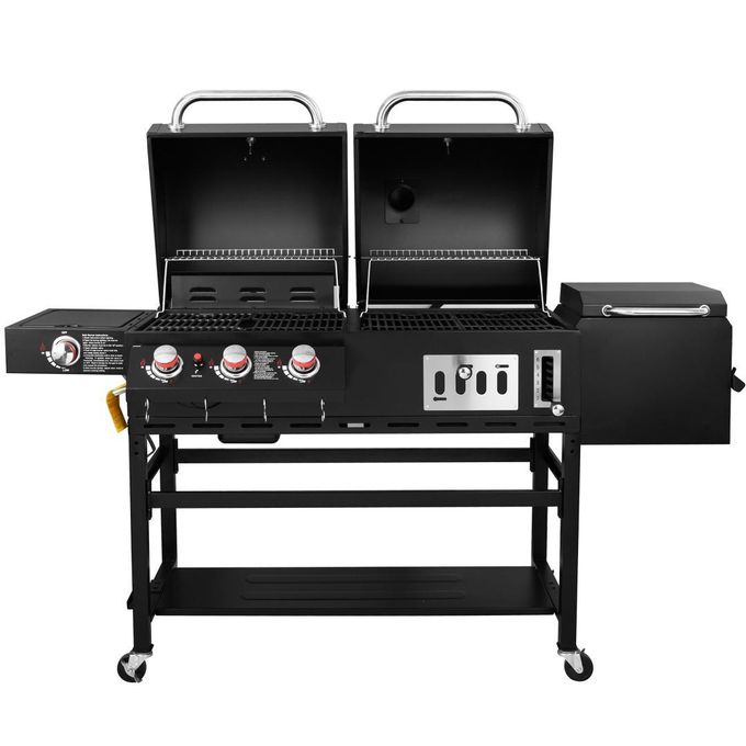 Gas and Charcoal Combo Grill with Offset Smoker - Image 5