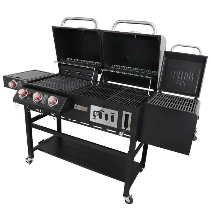 Gas and Charcoal Combo Grill with Offset Smoker - Image 3